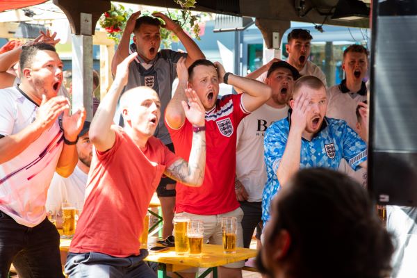 Men holding their heads with hands as England miss a near sitter in the EUROS 2020